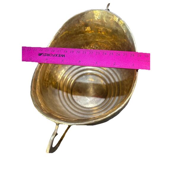 Vintage Oval Brass Footed Cache Pot Planter, Hammered, Double Handles 10x6x5 - Picture 5 of 7